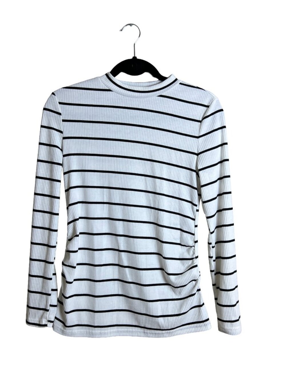 Striped Ribbed Long Sleeve Mock Neck Top Small